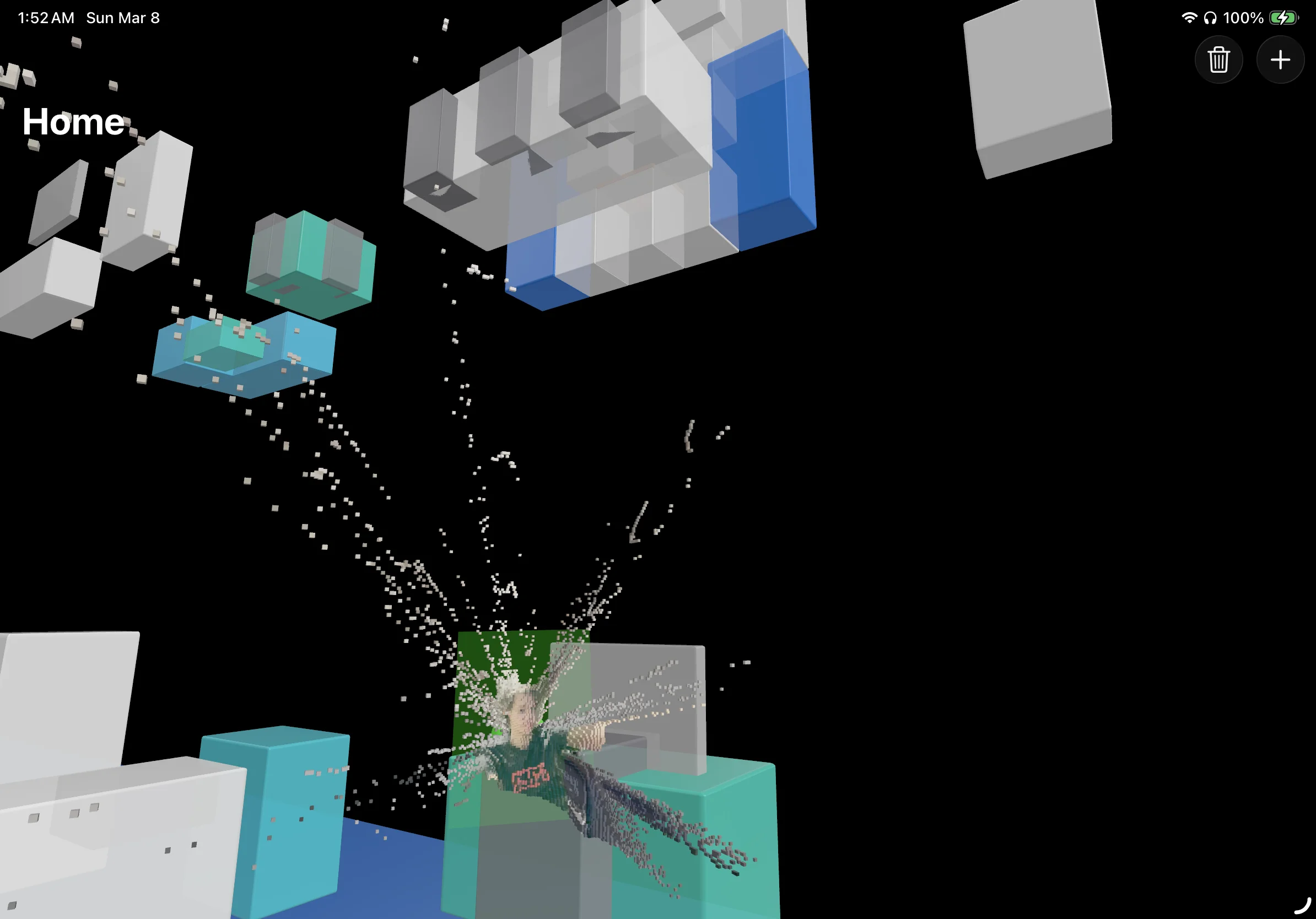 A point cloud explosion of a person